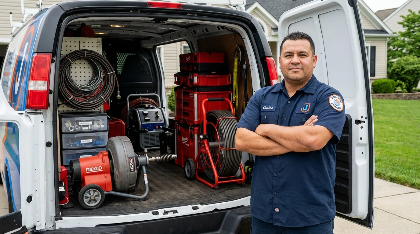 Professional drain cleaning equipment and Johns Plumbing LLC plumber in Waverly