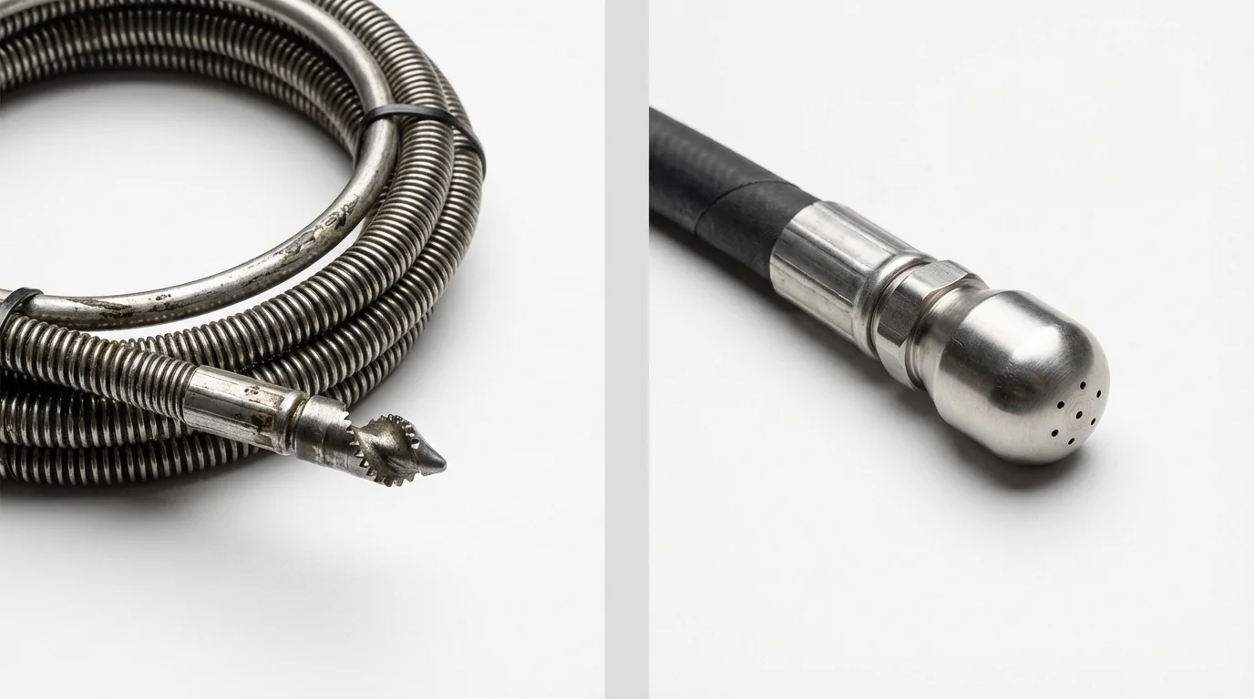 Drain snake cable and hydro jetting nozzle used for drain cleaning in Waverly, TN