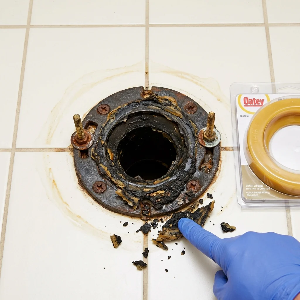 Failed wax ring showing water seepage at the base of a toilet in a Waverly, TN home