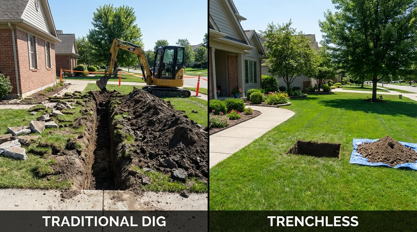 Trenchless sewer repair with minimal yard damage versus traditional excavation in Waverly, TN
